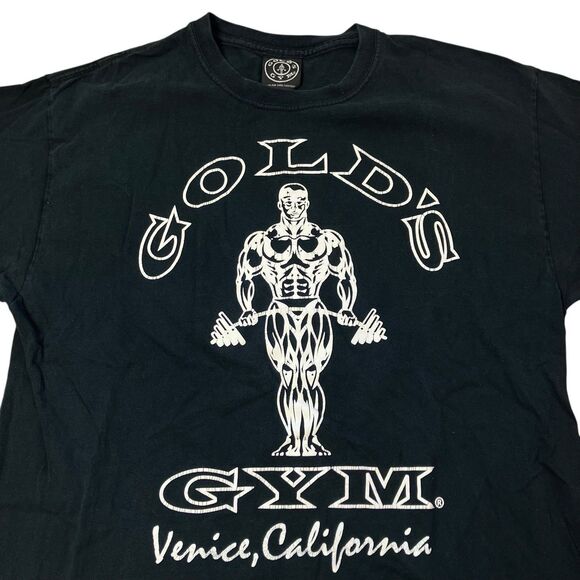 Vintage Golds Gym T Shirt L Black Venice California Distressed Pinholes - Picture 3 of 12